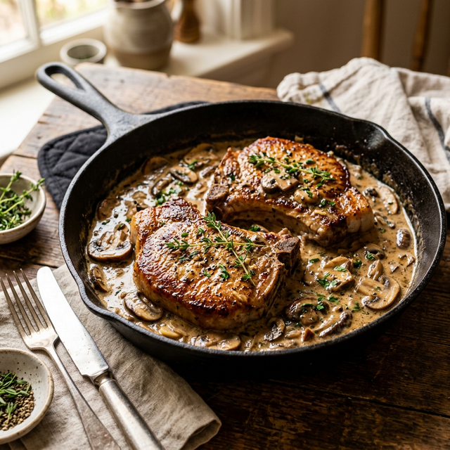 The Inheritance Table: Homestead Pork Chops in Mushroom Cream Sauce