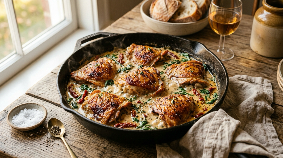 The Abiding Skillet: Creamy Tuscan Butter Chicken Thighs