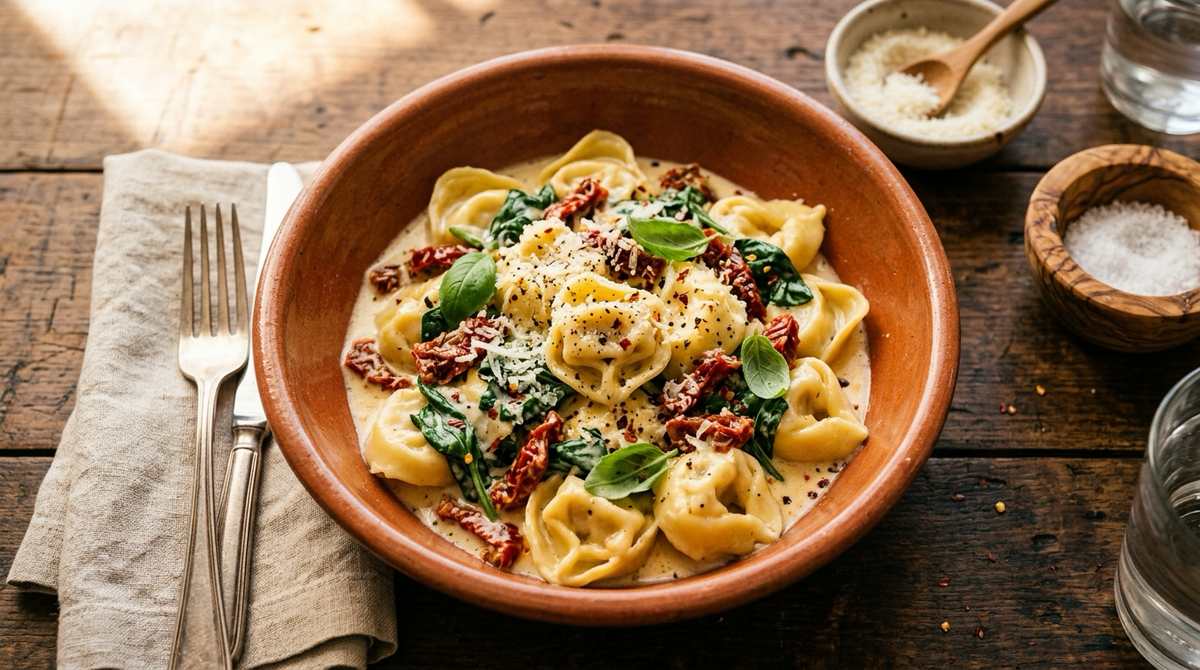 The Restful Hearth: Creamy Tuscan Cheese Tortellini
