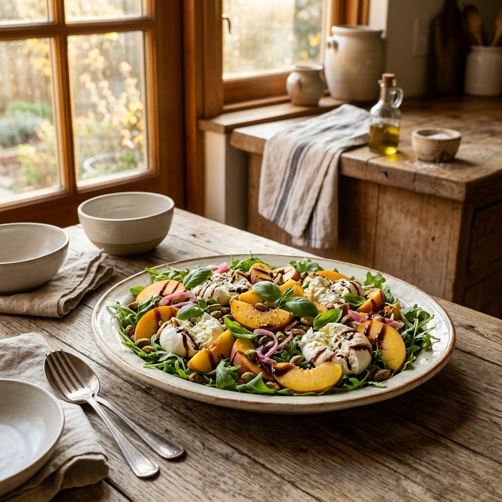 The Shared Harvest: Summer Peach & Burrata Salad