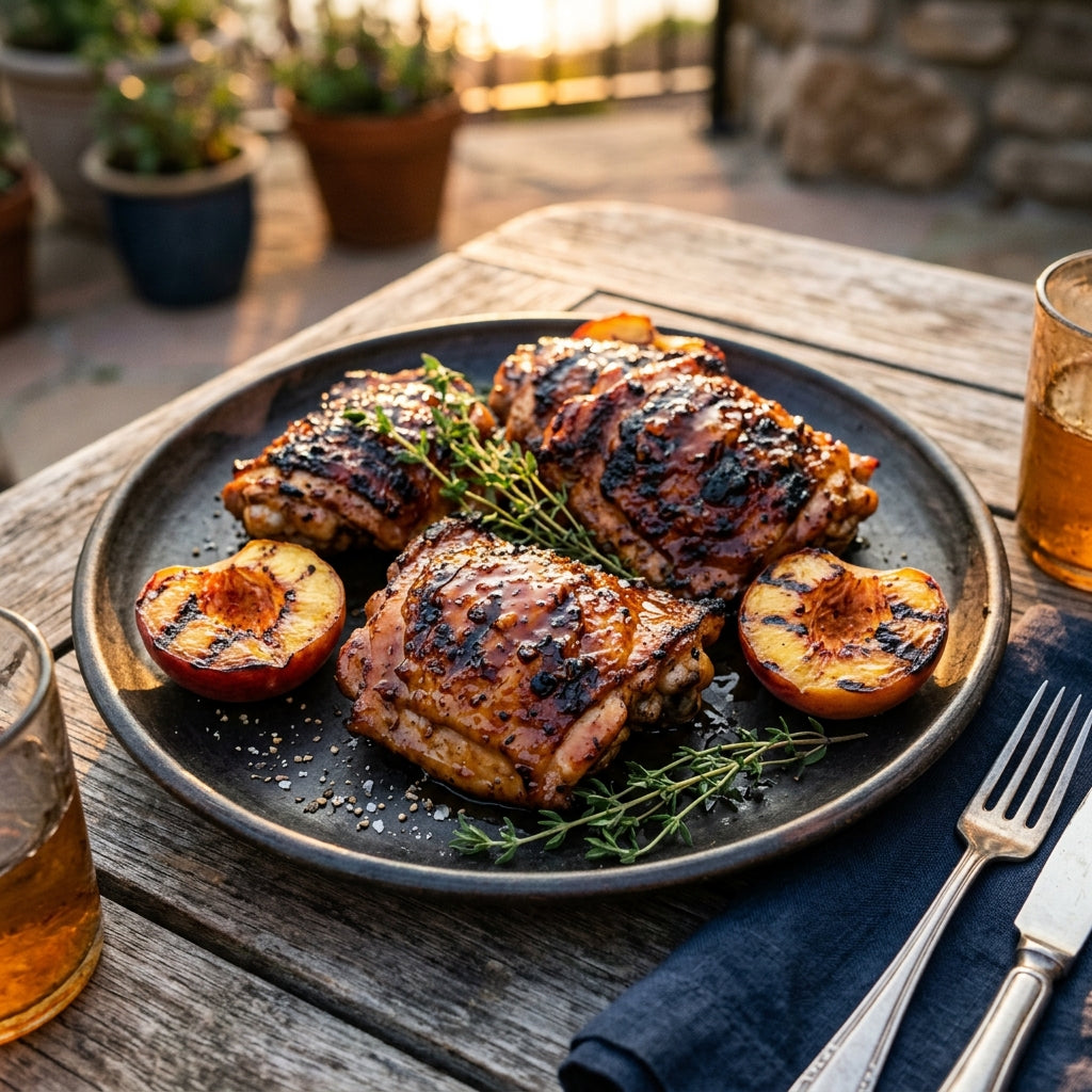 Smoky Sweet Peach-Glazed BBQ Chicken Thighs