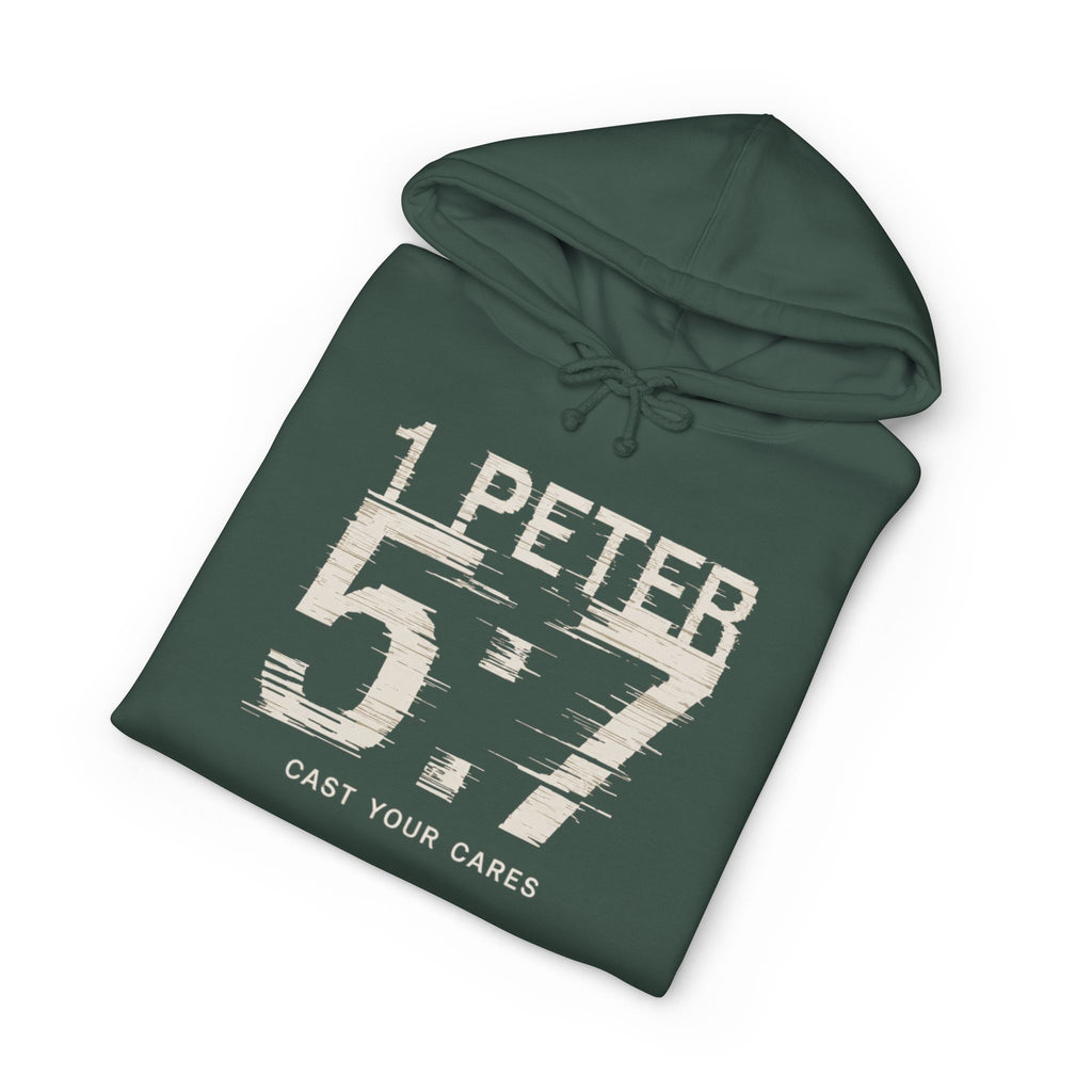 Christian Hoodie | 1 Peter 5:7 Hoodie | Cast Your Cares Sweatshirt | Heavyweight Faith Streetwear Hoodie | Minimalist Christian Gift