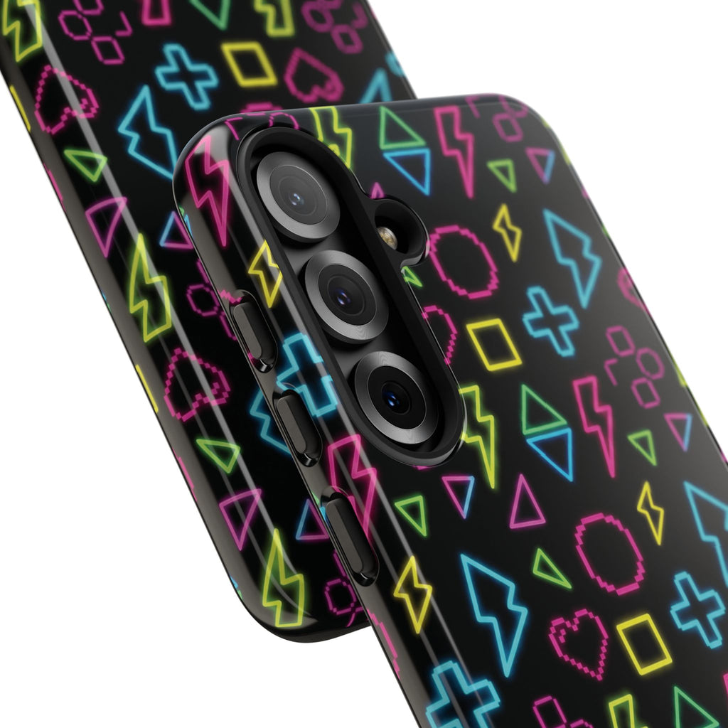 Electric Savior" Retro 90s Christian Phone Case | Neon Synthwave Pixel Art, Lightning Cross & Geometric Design, Bold Faith Gift