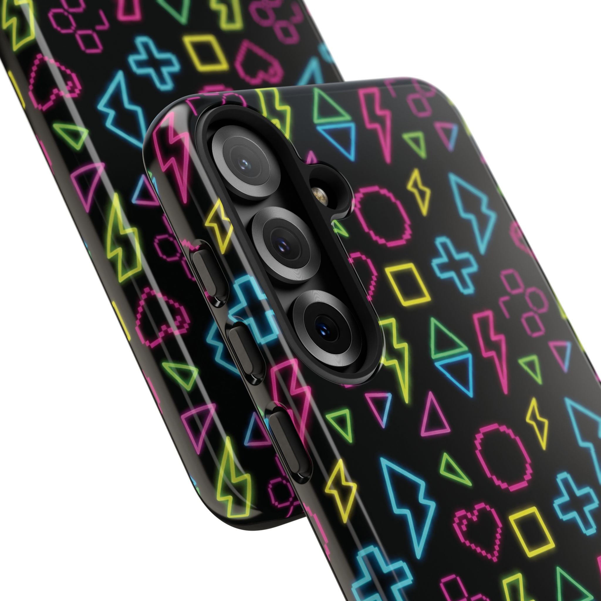 Electric Savior" Retro 90s Christian Phone Case | Neon Synthwave Pixel Art, Lightning Cross & Geometric Design, Bold Faith Gift