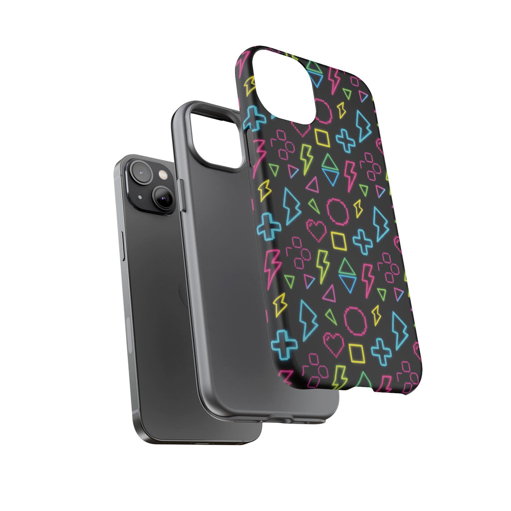 Electric Savior" Retro 90s Christian Phone Case | Neon Synthwave Pixel Art, Lightning Cross & Geometric Design, Bold Faith Gift