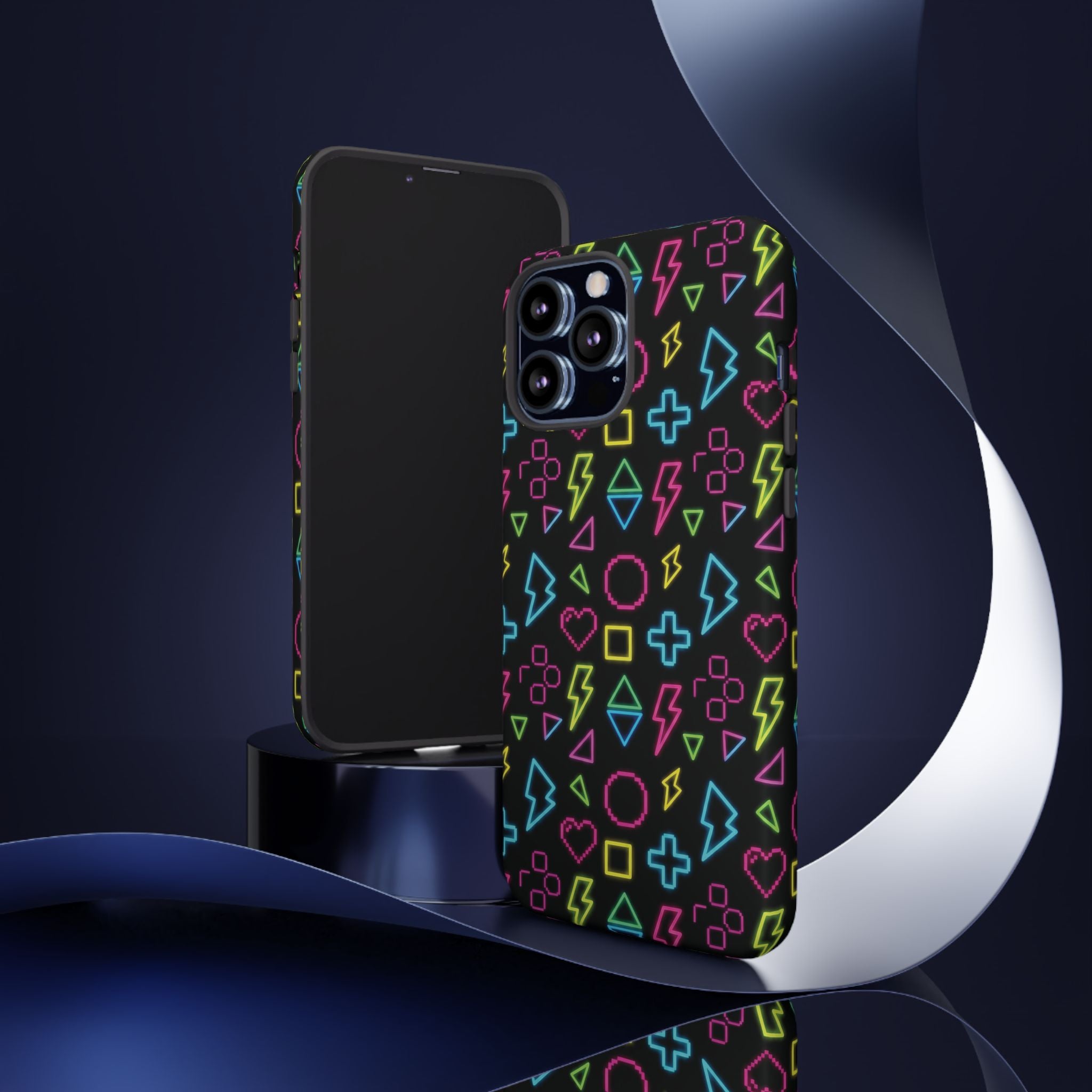 Electric Savior" Retro 90s Christian Phone Case | Neon Synthwave Pixel Art, Lightning Cross & Geometric Design, Bold Faith Gift