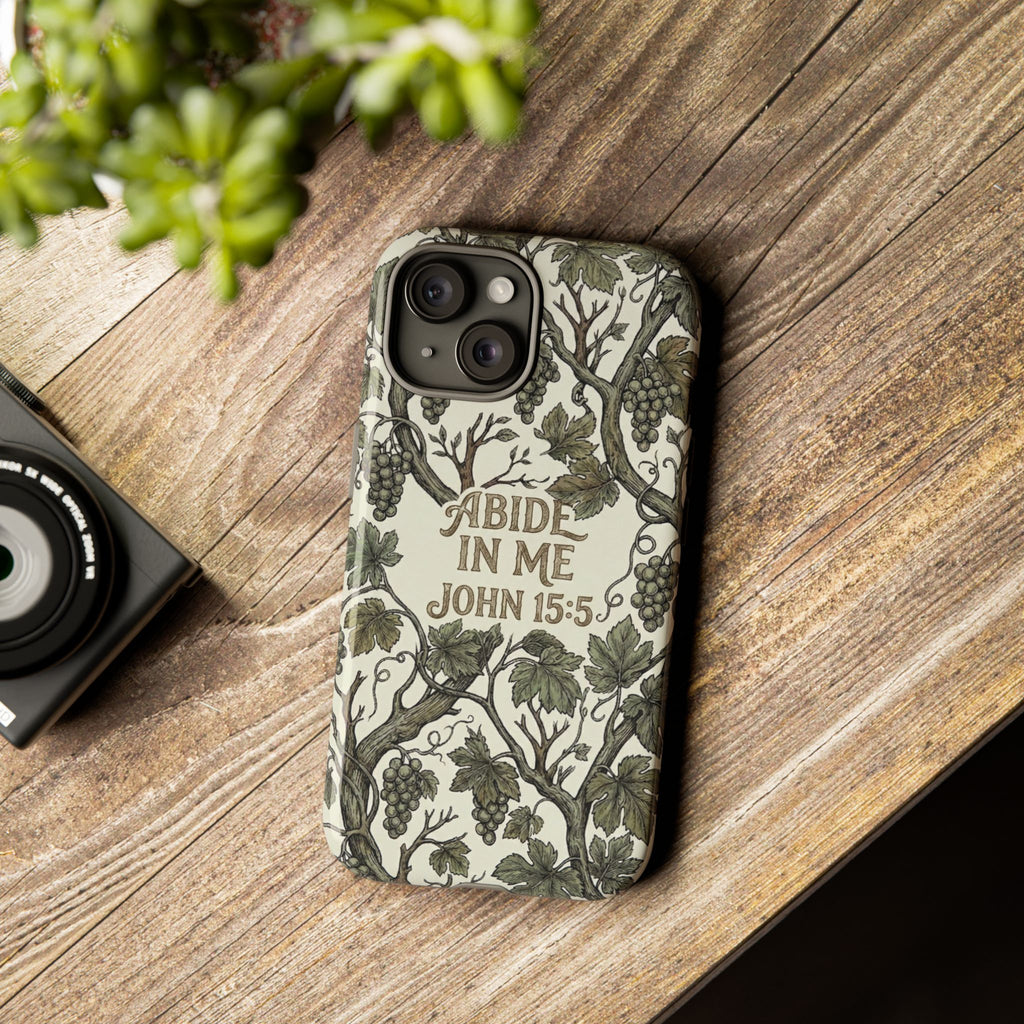 True Vine" Christian Phone Case | John 15 Scripture Art, Earthy Green Botanical Pattern, Nature Faith Gift, Bible Verse Cover