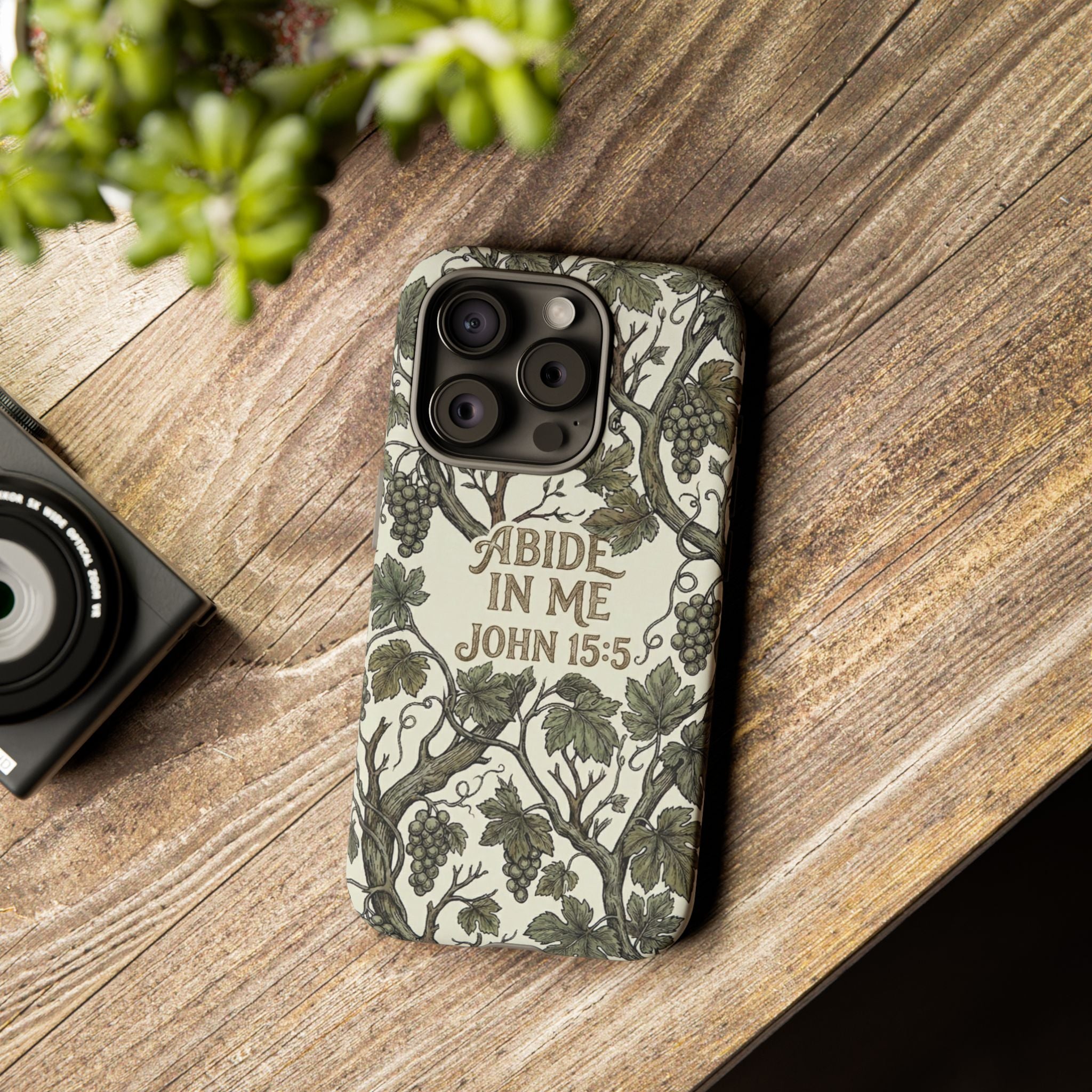 True Vine" Christian Phone Case | John 15 Scripture Art, Earthy Green Botanical Pattern, Nature Faith Gift, Bible Verse Cover