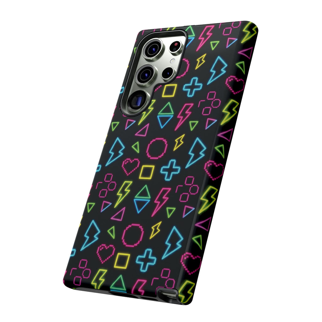 Electric Savior" Retro 90s Christian Phone Case | Neon Synthwave Pixel Art, Lightning Cross & Geometric Design, Bold Faith Gift