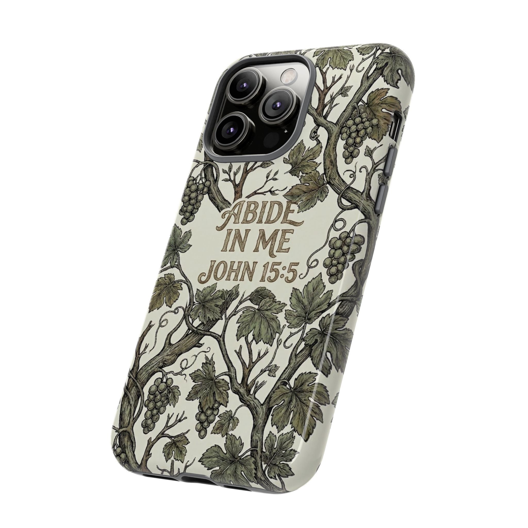 True Vine" Christian Phone Case | John 15 Scripture Art, Earthy Green Botanical Pattern, Nature Faith Gift, Bible Verse Cover