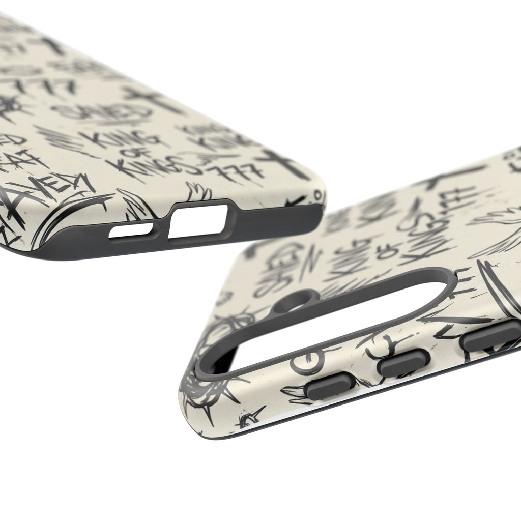 Christian Graffiti Phone Case | "Saved" & "King of Kings" Doodle Art, Urban Streetwear Faith Cover, Modern Religious Sketch Design