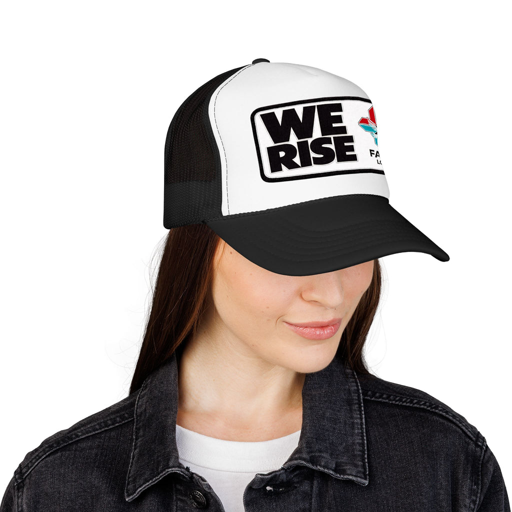 Christian Trucker Hat, We Rise Foam Hat, Retro Soccer Fan Cap, Faith Patch Hat, Stadium Style Christian Cap
