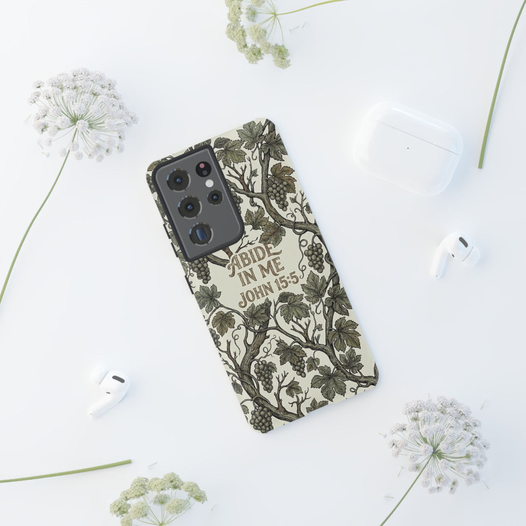 True Vine" Christian Phone Case | John 15 Scripture Art, Earthy Green Botanical Pattern, Nature Faith Gift, Bible Verse Cover