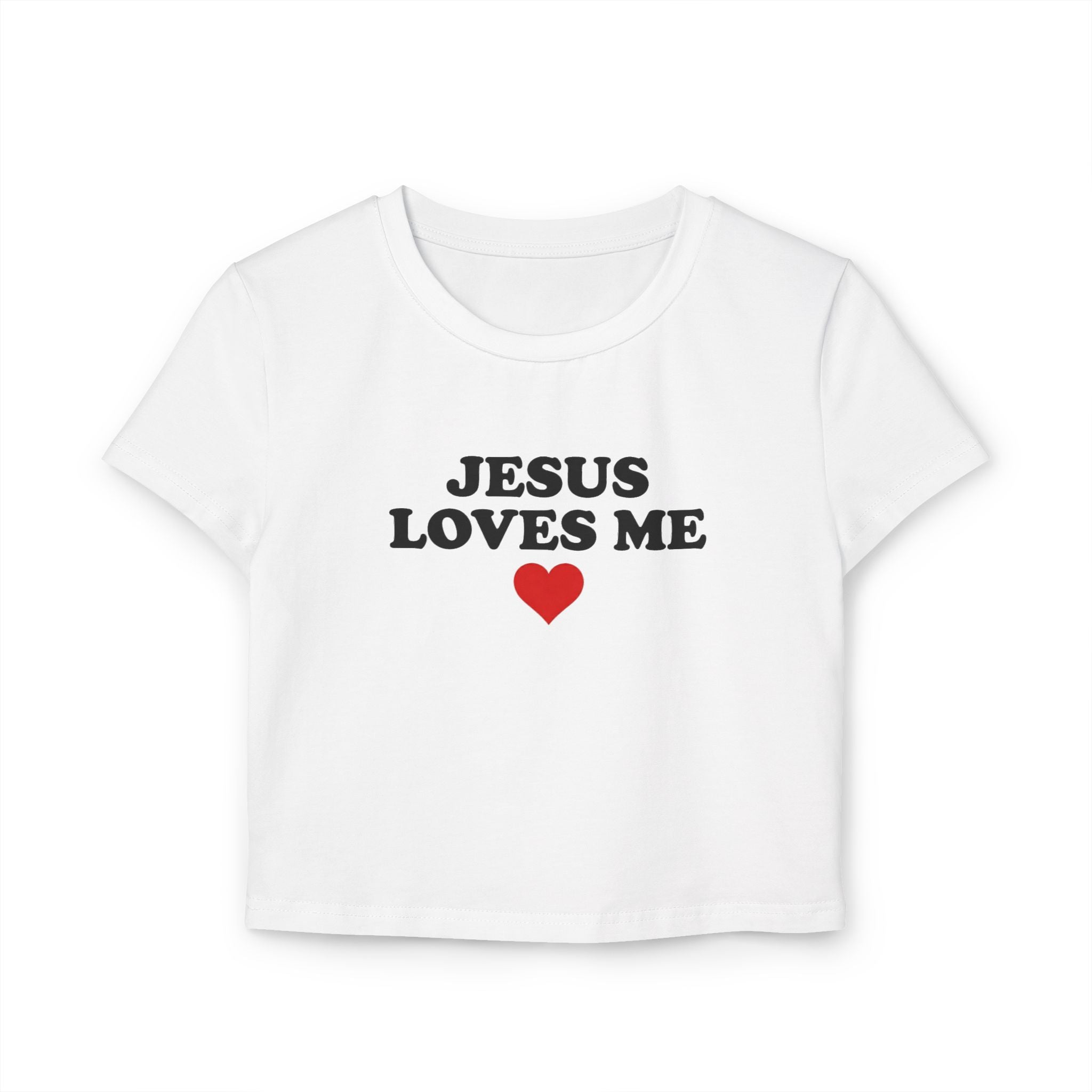 Jesus Loves Me Baby Tee, Christian Crop Top for Women, Faith Graphic Shirt, Minimal Religious Top