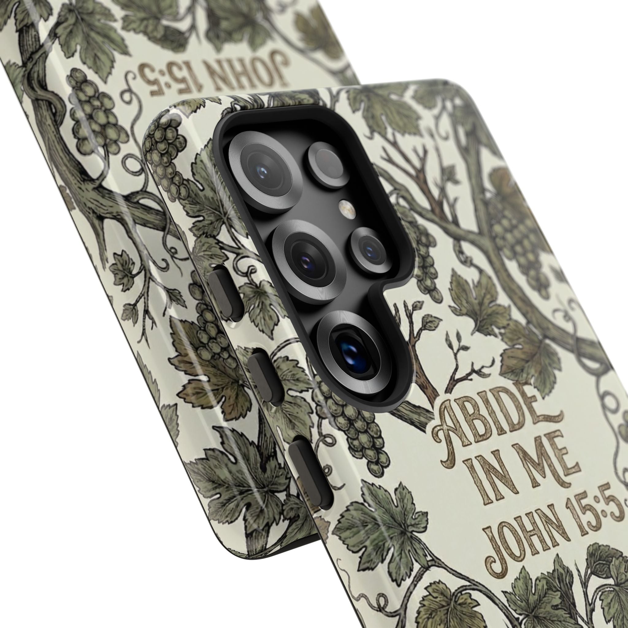 True Vine" Christian Phone Case | John 15 Scripture Art, Earthy Green Botanical Pattern, Nature Faith Gift, Bible Verse Cover