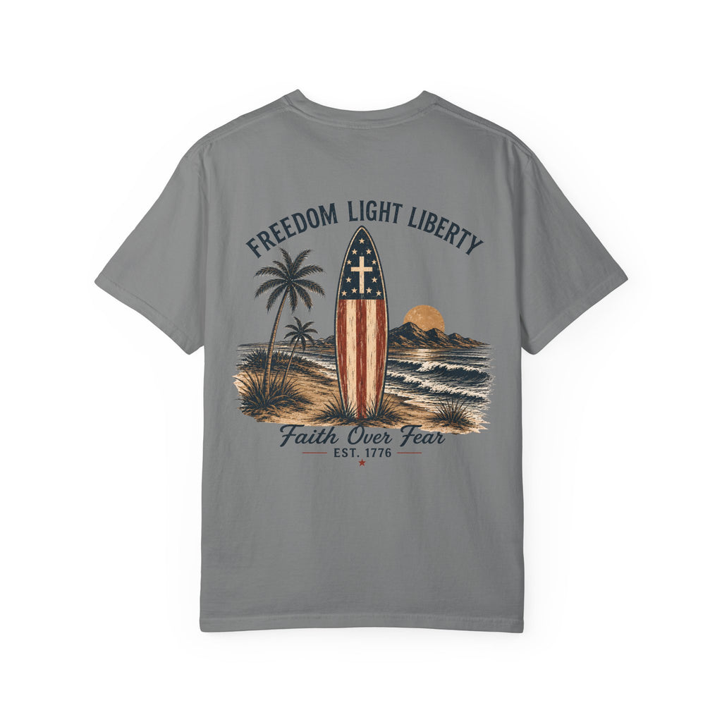 Faith Over Fear Shirt, Christian Surf Tee, Patriotic Christian Shirt, Freedom Light Liberty