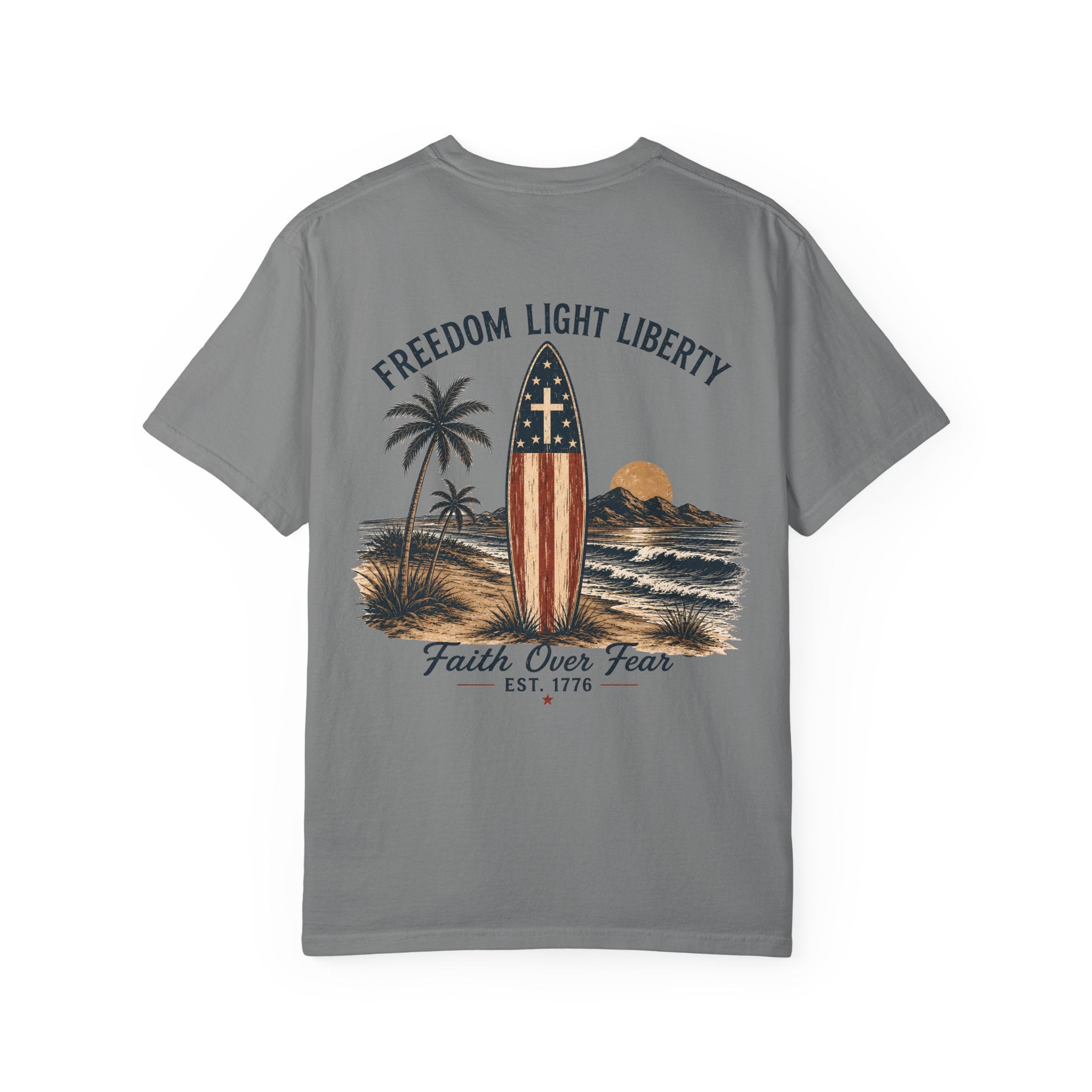 Faith Over Fear Shirt, Christian Surf Tee, Patriotic Christian Shirt, Freedom Light Liberty