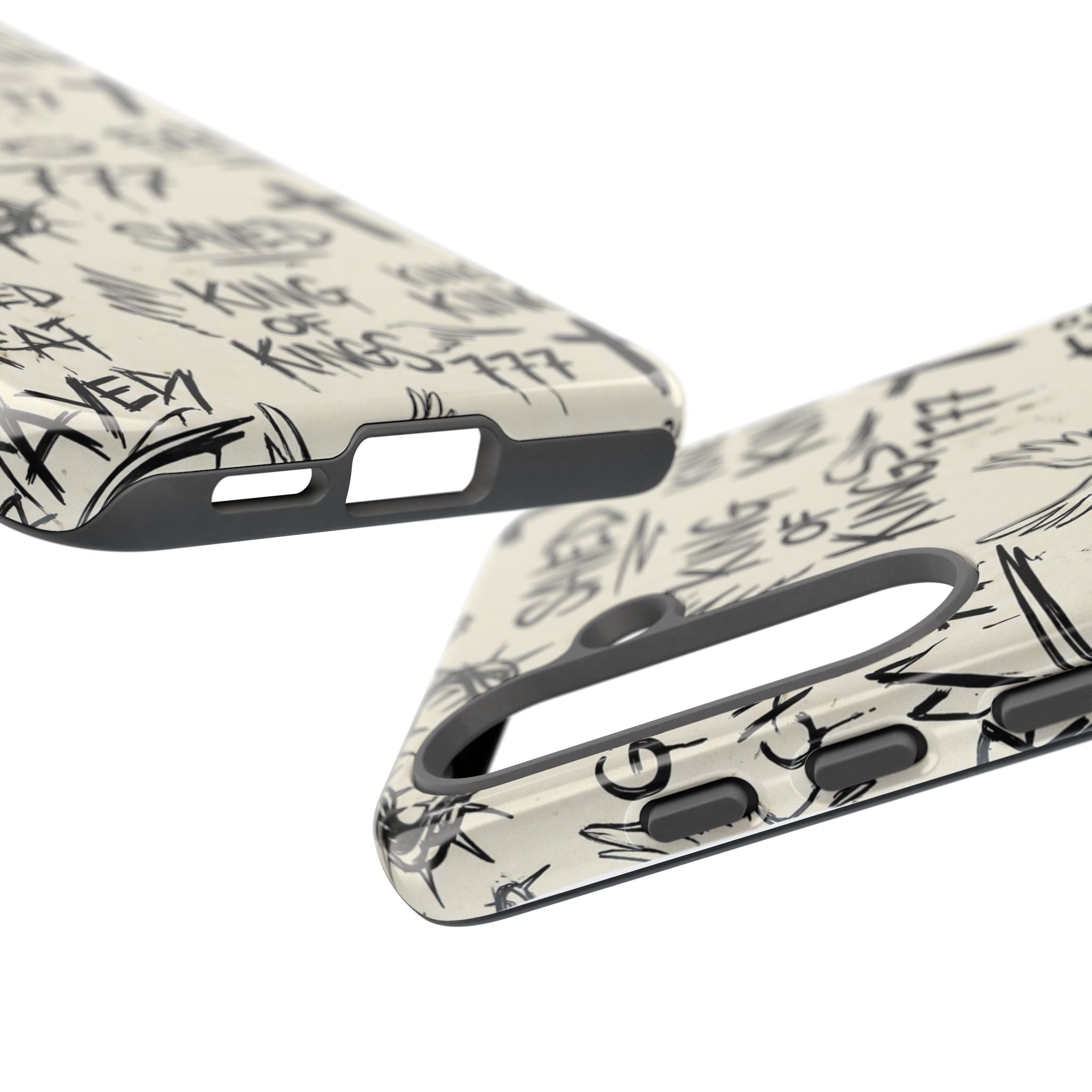 Christian Graffiti Phone Case | "Saved" & "King of Kings" Doodle Art, Urban Streetwear Faith Cover, Modern Religious Sketch Design