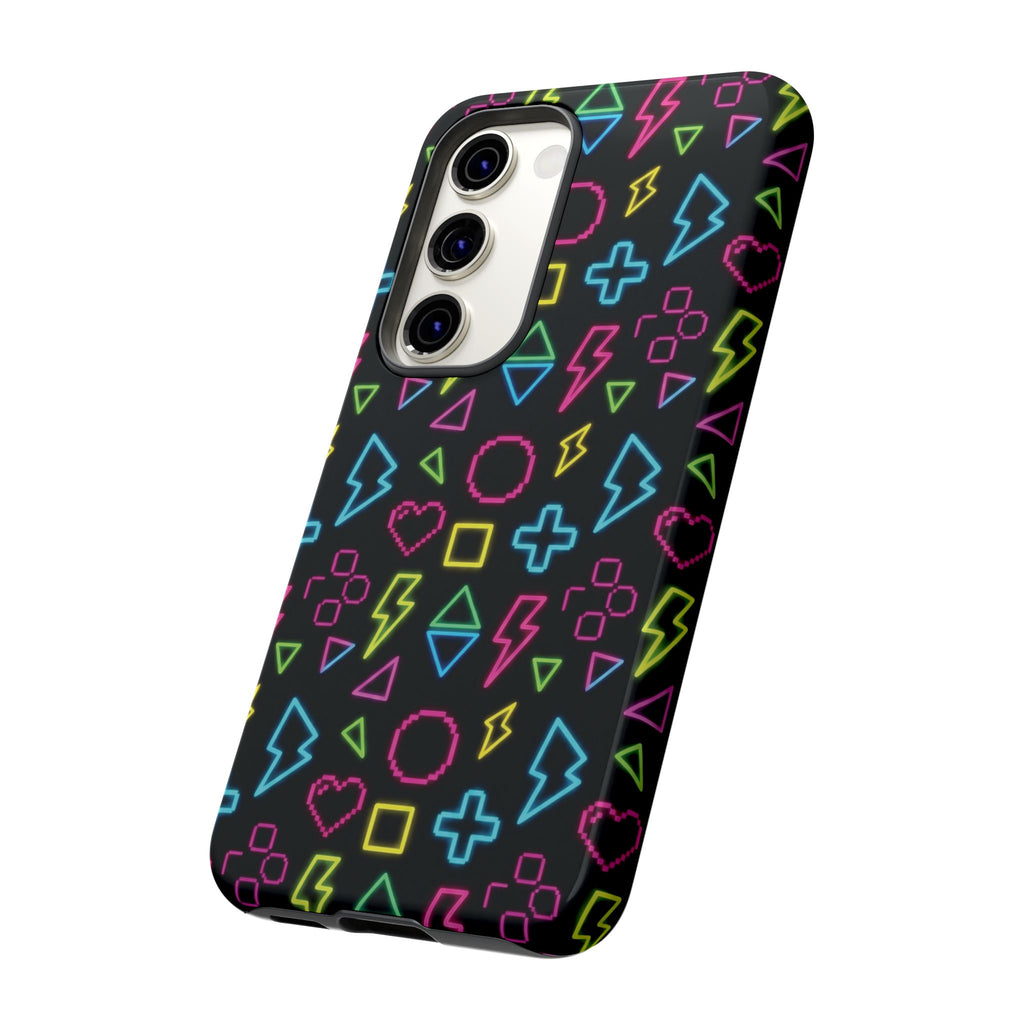 Electric Savior" Retro 90s Christian Phone Case | Neon Synthwave Pixel Art, Lightning Cross & Geometric Design, Bold Faith Gift