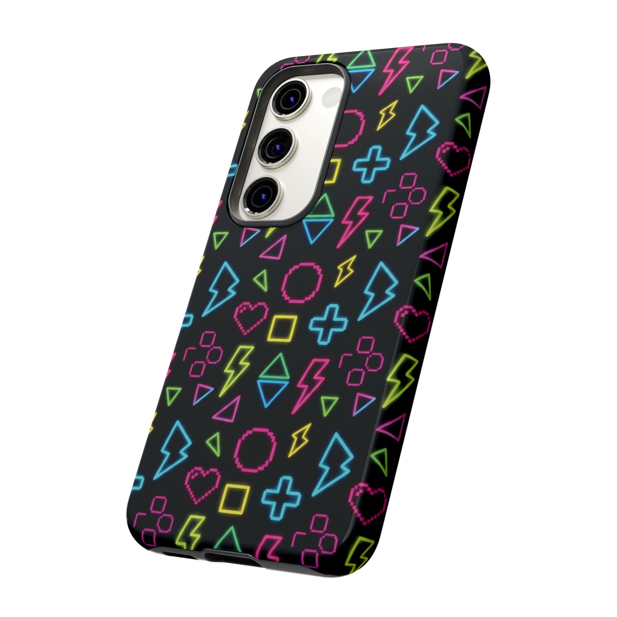 Electric Savior" Retro 90s Christian Phone Case | Neon Synthwave Pixel Art, Lightning Cross & Geometric Design, Bold Faith Gift