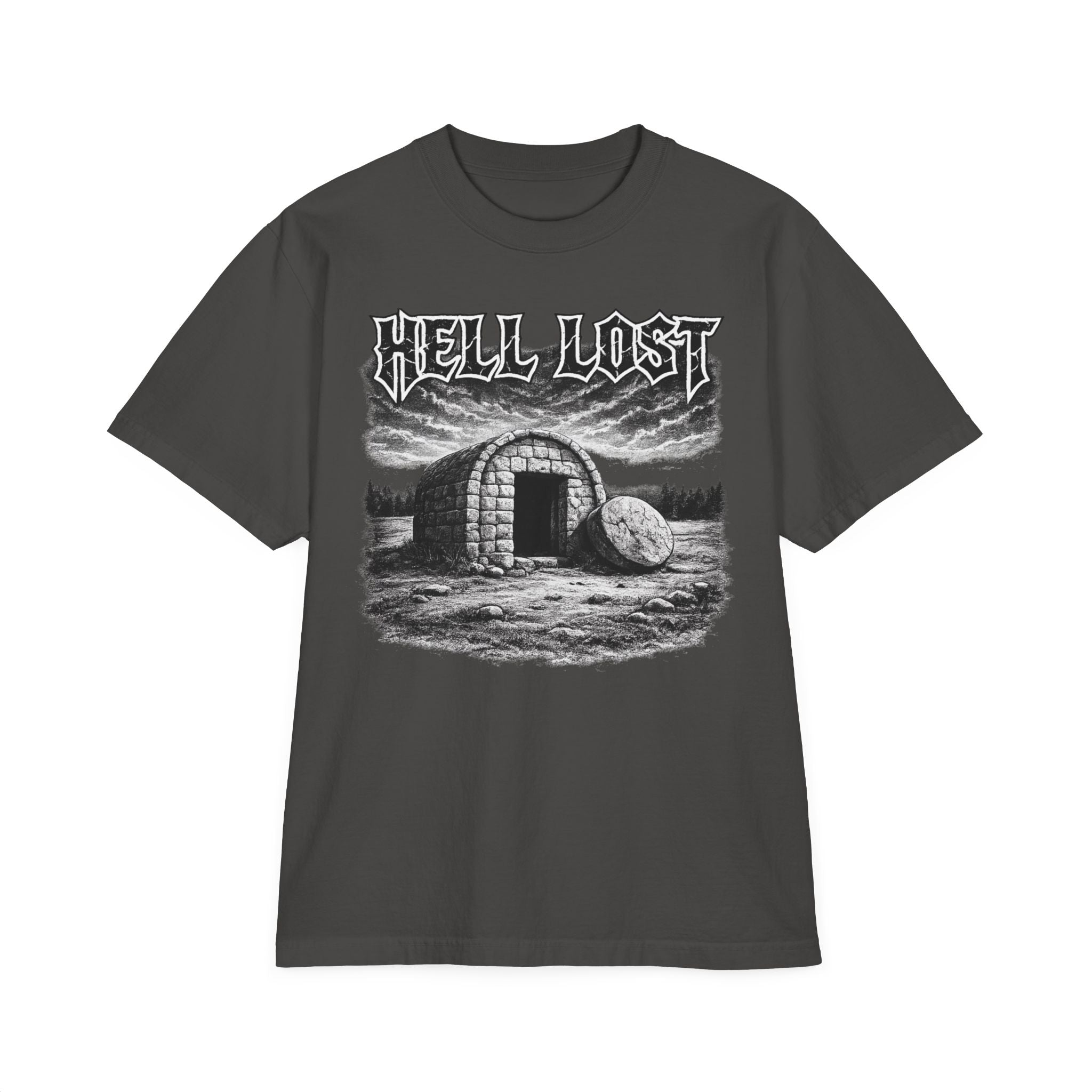 Christian Graphic T Shirt Hell Lost Illustration | Dark Faith Streetwear Tee | Gothic Christian Shirt | Black Metal Style Faith Apparel