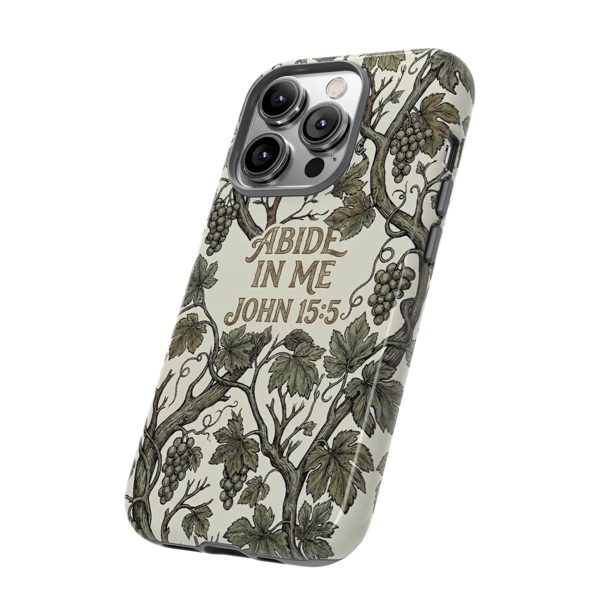 True Vine" Christian Phone Case | John 15 Scripture Art, Earthy Green Botanical Pattern, Nature Faith Gift, Bible Verse Cover
