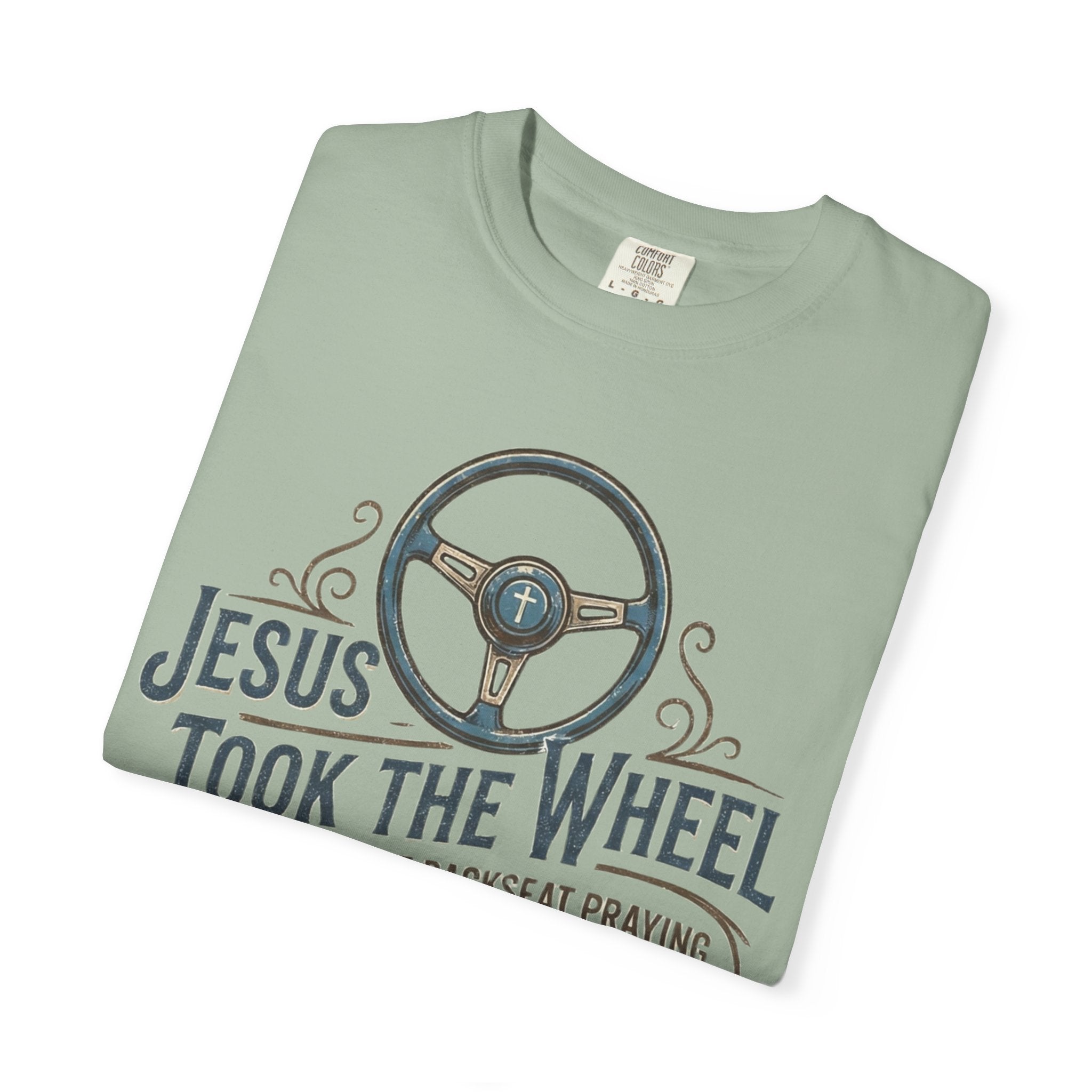 Jesus Took the Wheel steering wheel and vintage truck T-shirt | Christian faith shirt