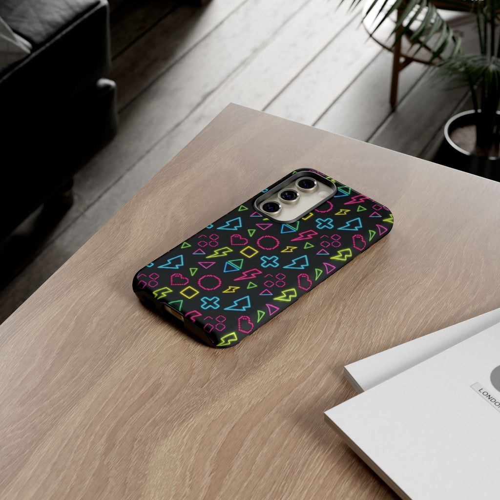 Electric Savior" Retro 90s Christian Phone Case | Neon Synthwave Pixel Art, Lightning Cross & Geometric Design, Bold Faith Gift