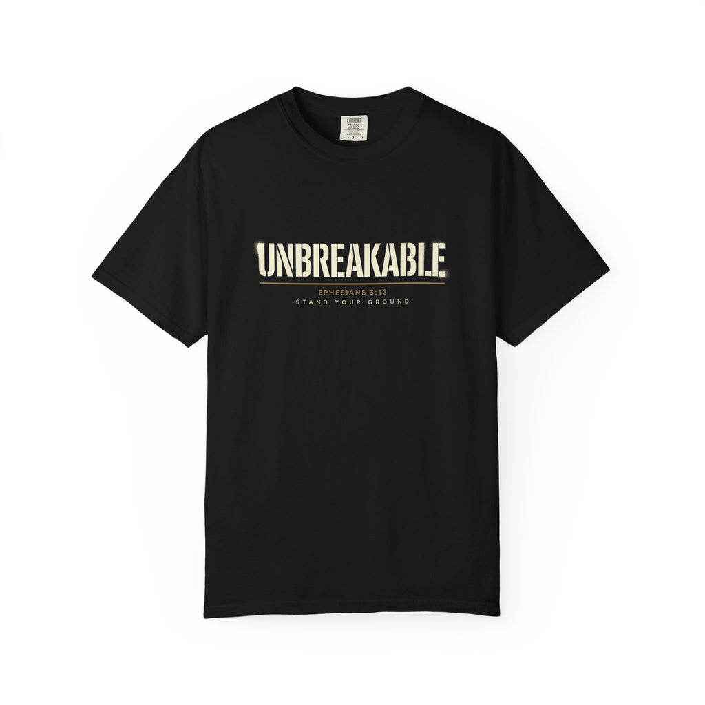 Unbreakable Unisex Shirt, Garment Dyed T Shirt, Vintage Wash Tee, Inspirational Typography, Motivation Gym Shirt, Resilience Gift