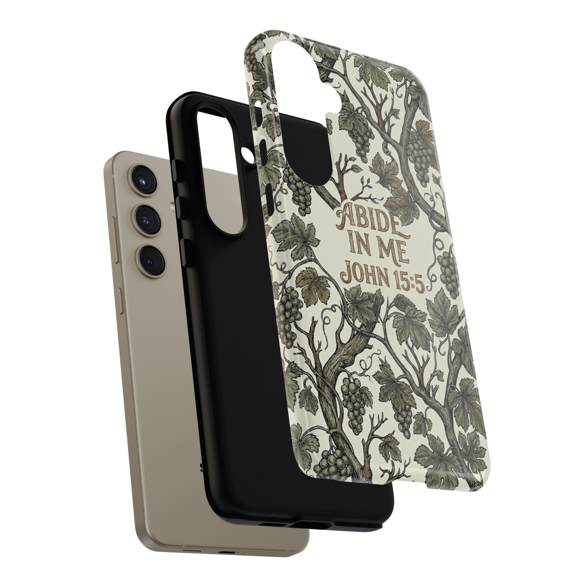 True Vine" Christian Phone Case | John 15 Scripture Art, Earthy Green Botanical Pattern, Nature Faith Gift, Bible Verse Cover