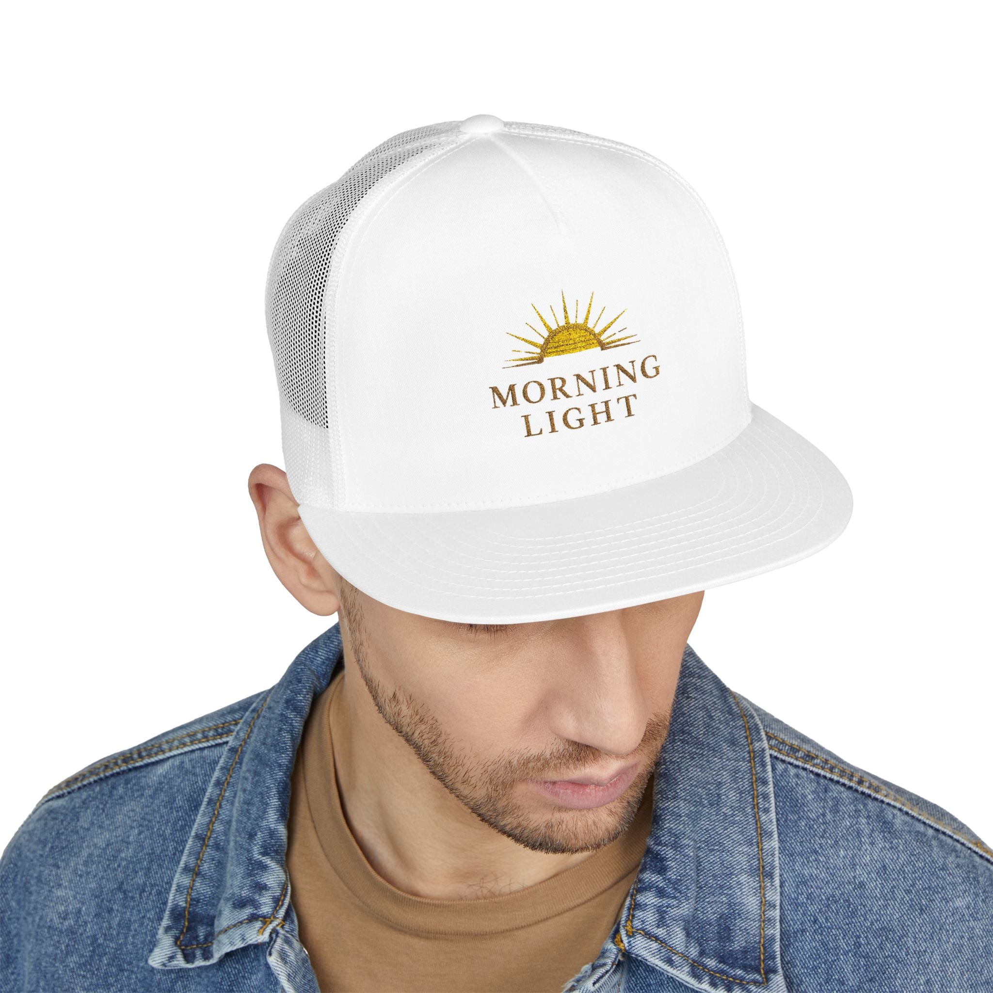 Morning Light 5 Panel Trucker Hat, Christian Snapback Cap, Flat Bill Faith Hat, Sunrise Graphic Hat, Modern Trucker Cap Gift