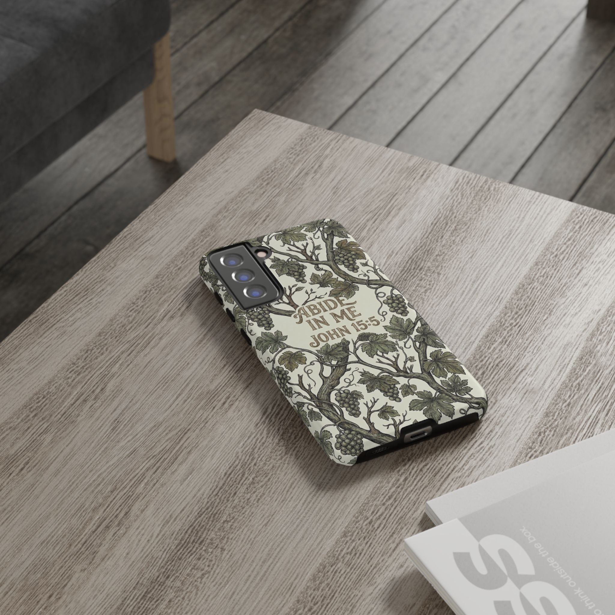 True Vine" Christian Phone Case | John 15 Scripture Art, Earthy Green Botanical Pattern, Nature Faith Gift, Bible Verse Cover