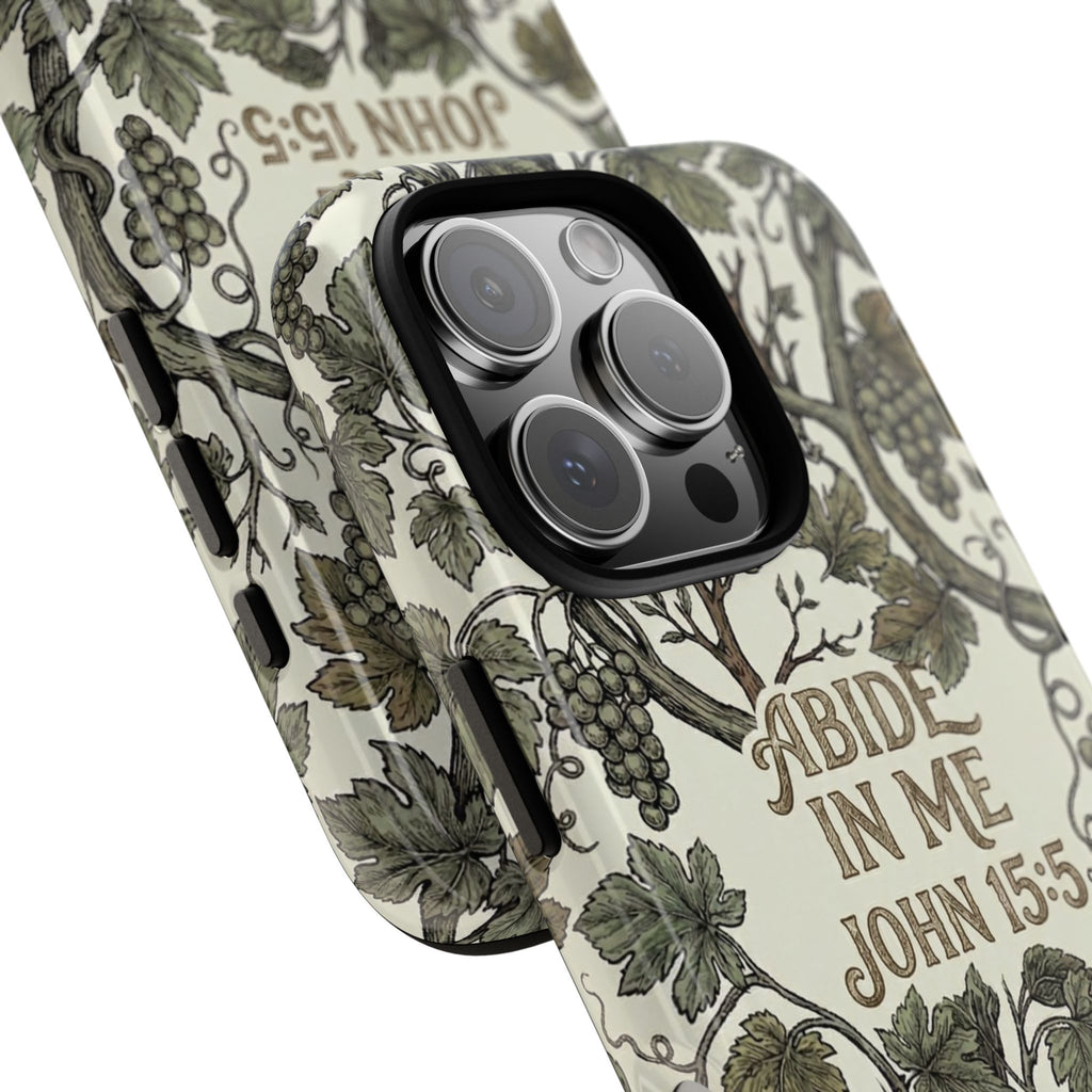 True Vine" Christian Phone Case | John 15 Scripture Art, Earthy Green Botanical Pattern, Nature Faith Gift, Bible Verse Cover