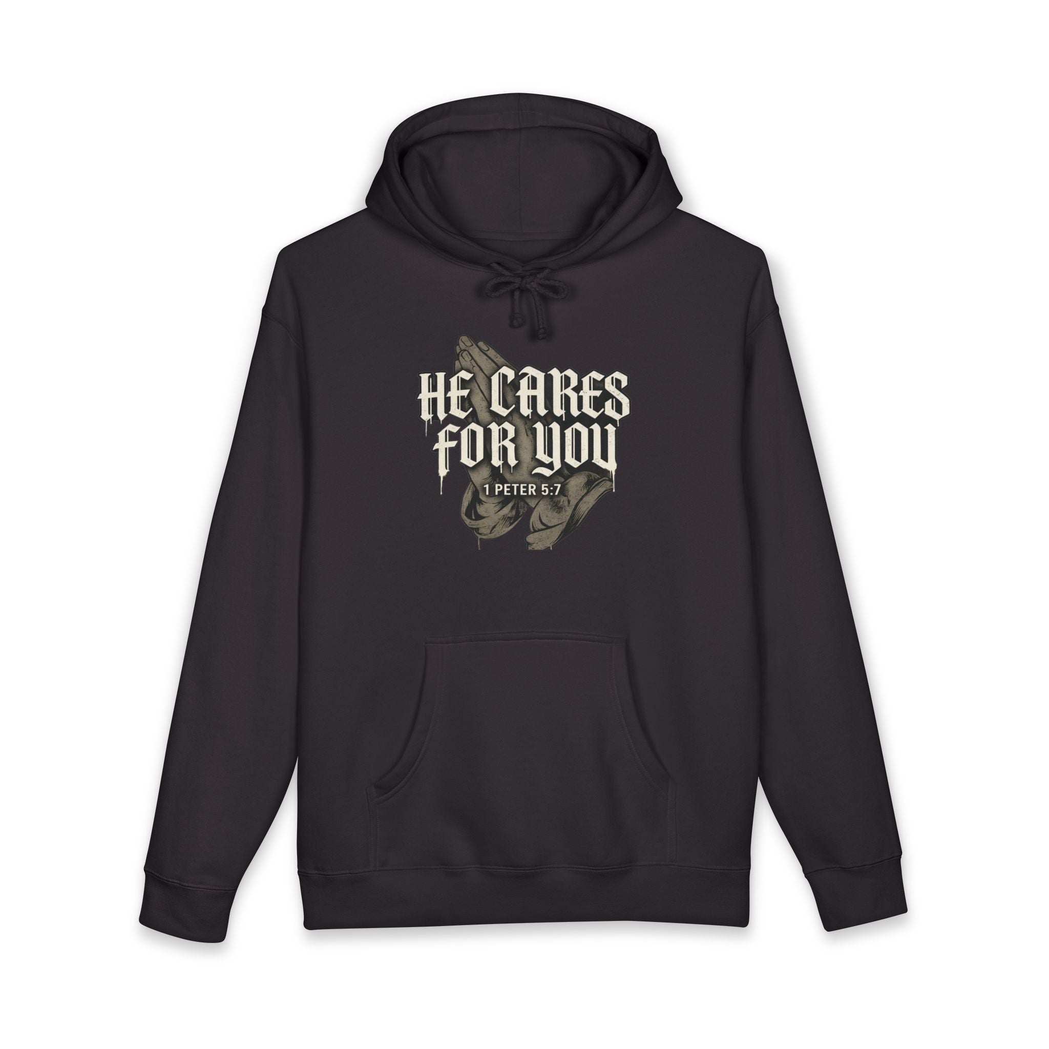 HE CARES FOR YOU Christian Hoodie, 1 Peter 5:7 Bible Verse, Faith Streetwear, Gift for Christian, ArmorNGlory