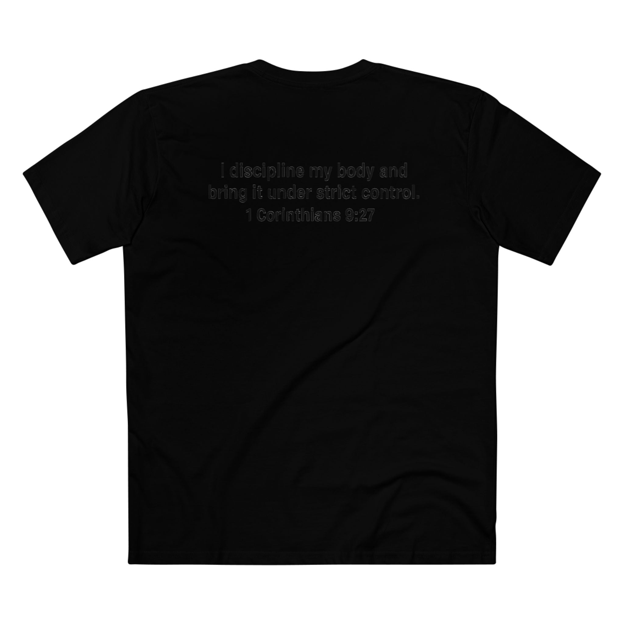It Is Finished tee | Christian Scripture shirt, 1 Corinthians 9:27 back text