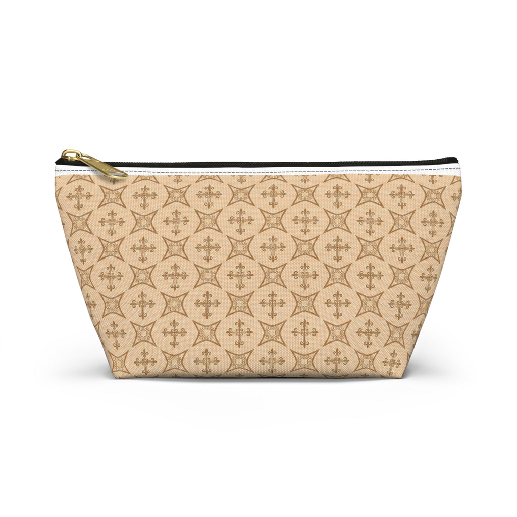 Nail Tech Makeup Bag for Press On Nails, Neutral Cross Pattern Cosmetic Pouch, Christian Travel Toiletry Bag, Faith Gift for Her