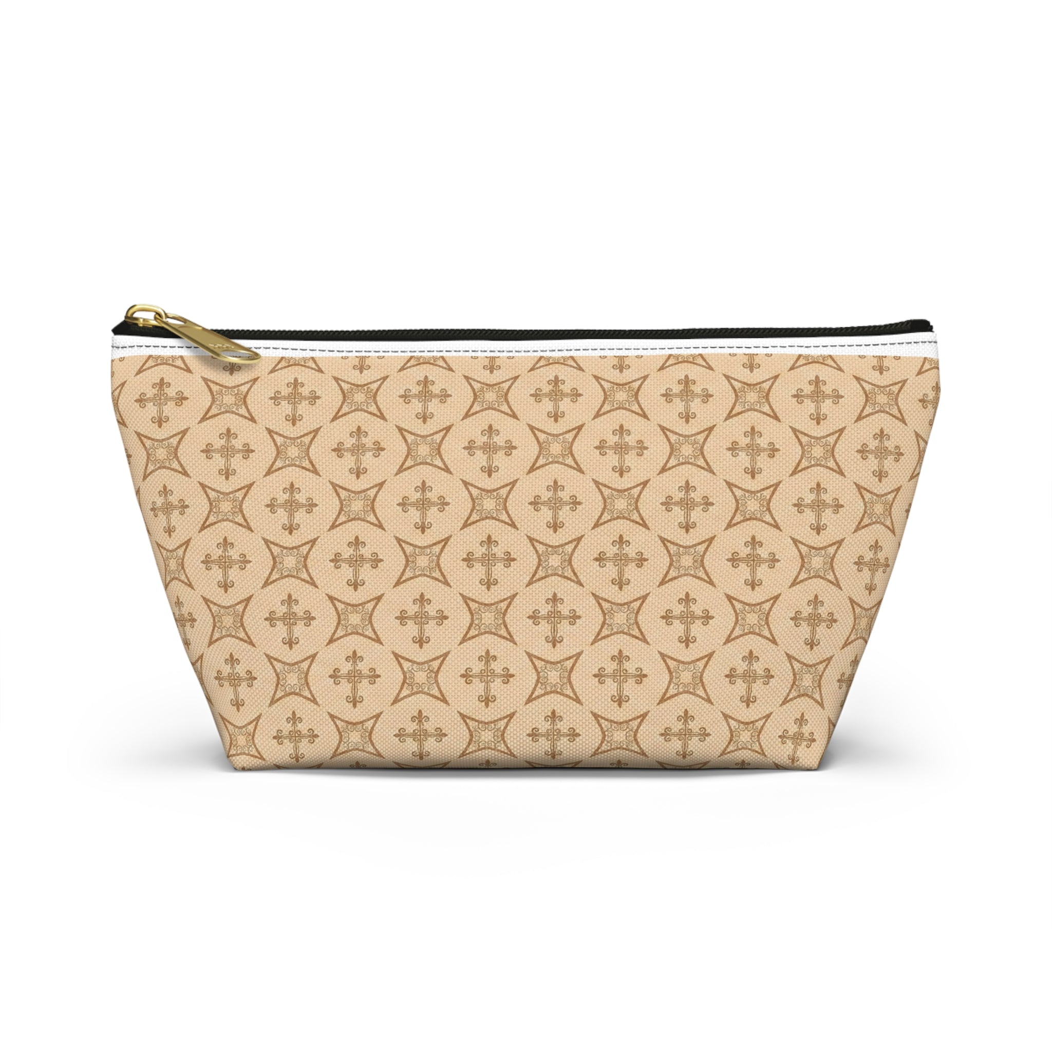 Nail Tech Makeup Bag for Press On Nails, Neutral Cross Pattern Cosmetic Pouch, Christian Travel Toiletry Bag, Faith Gift for Her