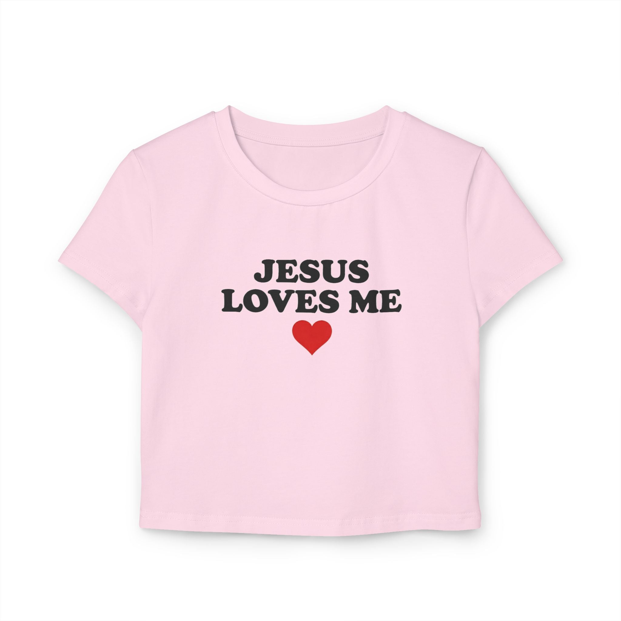Jesus Loves Me Baby Tee, Christian Crop Top for Women, Faith Graphic Shirt, Minimal Religious Top