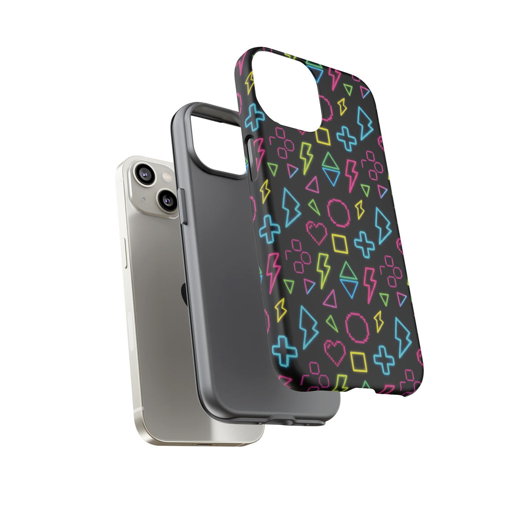 Electric Savior" Retro 90s Christian Phone Case | Neon Synthwave Pixel Art, Lightning Cross & Geometric Design, Bold Faith Gift