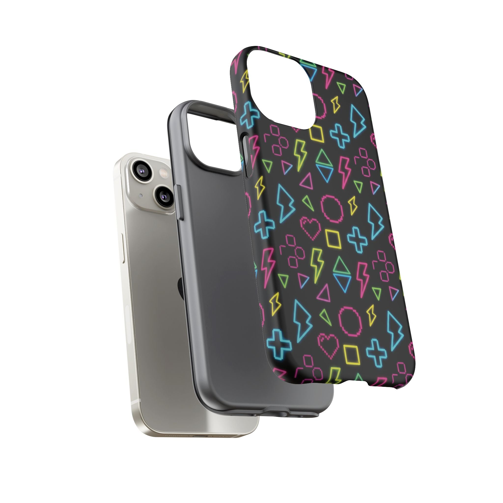 Electric Savior" Retro 90s Christian Phone Case | Neon Synthwave Pixel Art, Lightning Cross & Geometric Design, Bold Faith Gift