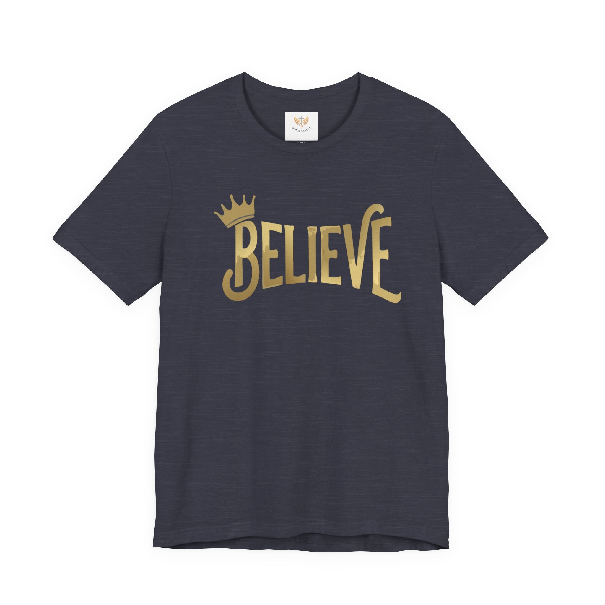 Believe Crown Christian Shirt, Gold Believe T Shirt for Women, Jesus Faith Graphic Tee, Christian Streetwear, Inspirational Gift
