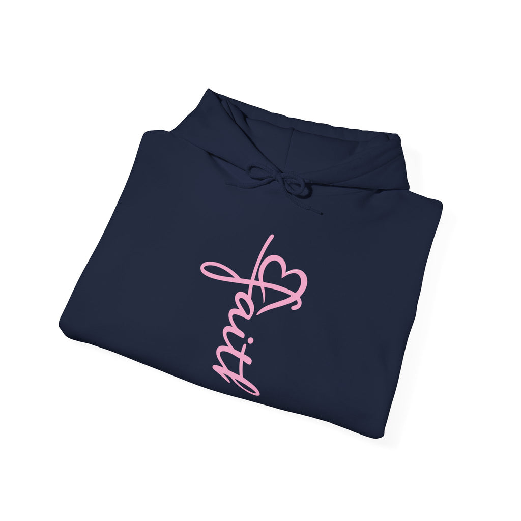 Faith script with heart Hoodie | White vertical faith design