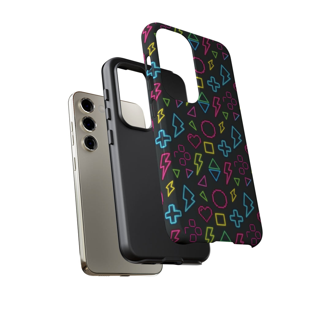 Electric Savior" Retro 90s Christian Phone Case | Neon Synthwave Pixel Art, Lightning Cross & Geometric Design, Bold Faith Gift