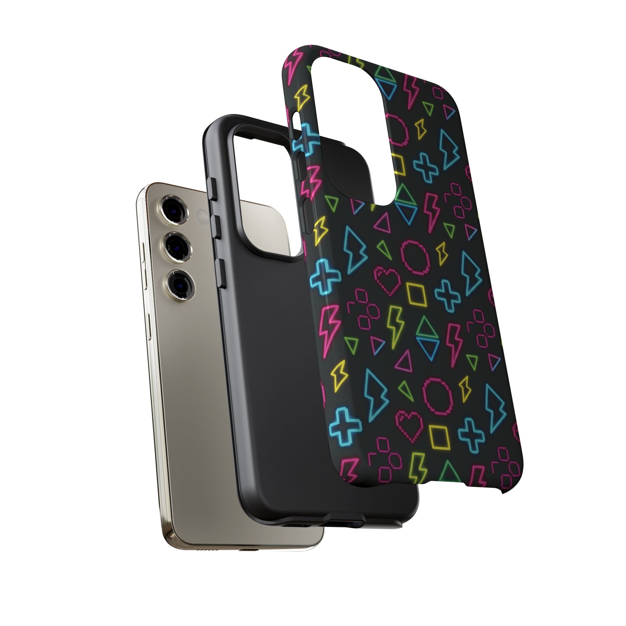 Electric Savior" Retro 90s Christian Phone Case | Neon Synthwave Pixel Art, Lightning Cross & Geometric Design, Bold Faith Gift