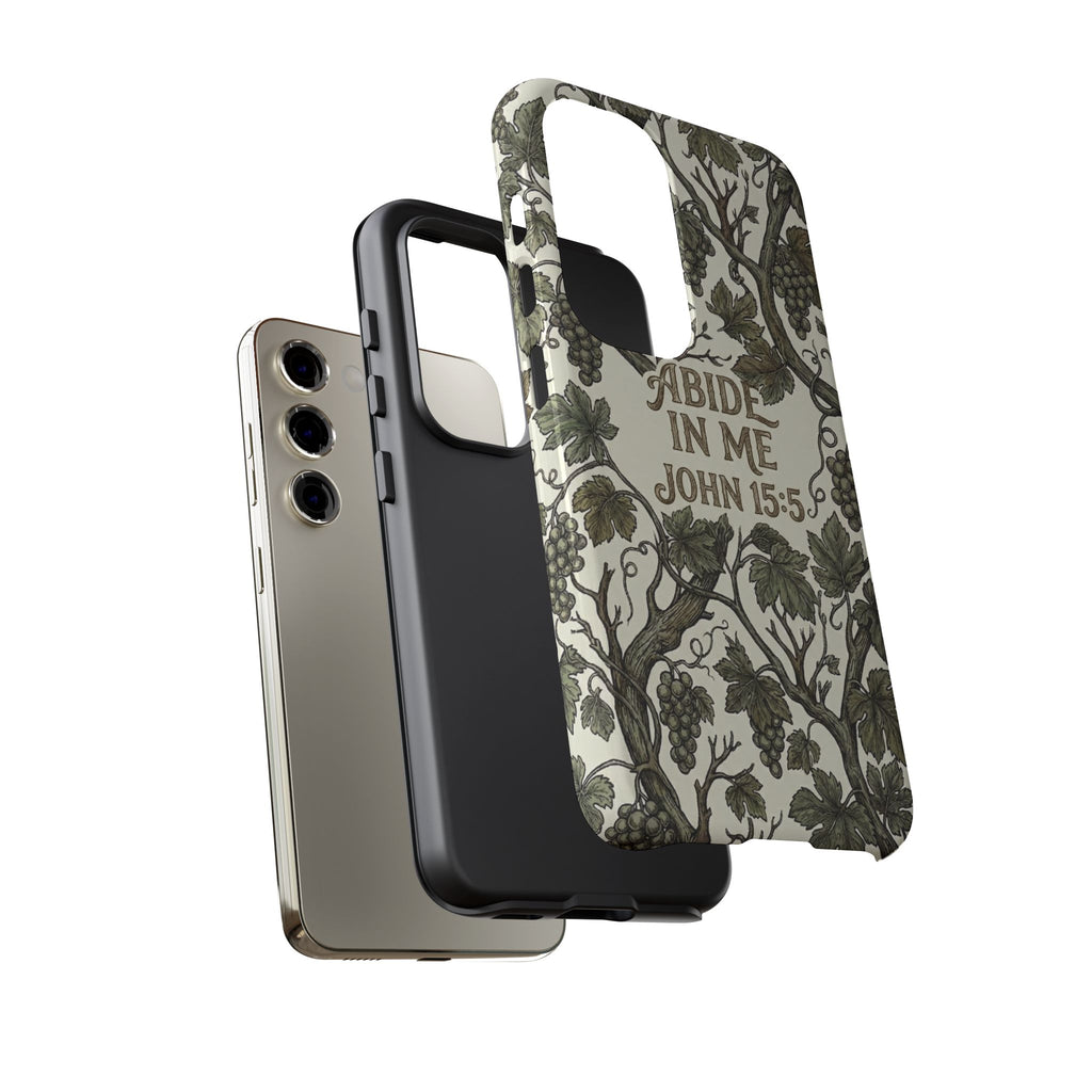 True Vine" Christian Phone Case | John 15 Scripture Art, Earthy Green Botanical Pattern, Nature Faith Gift, Bible Verse Cover