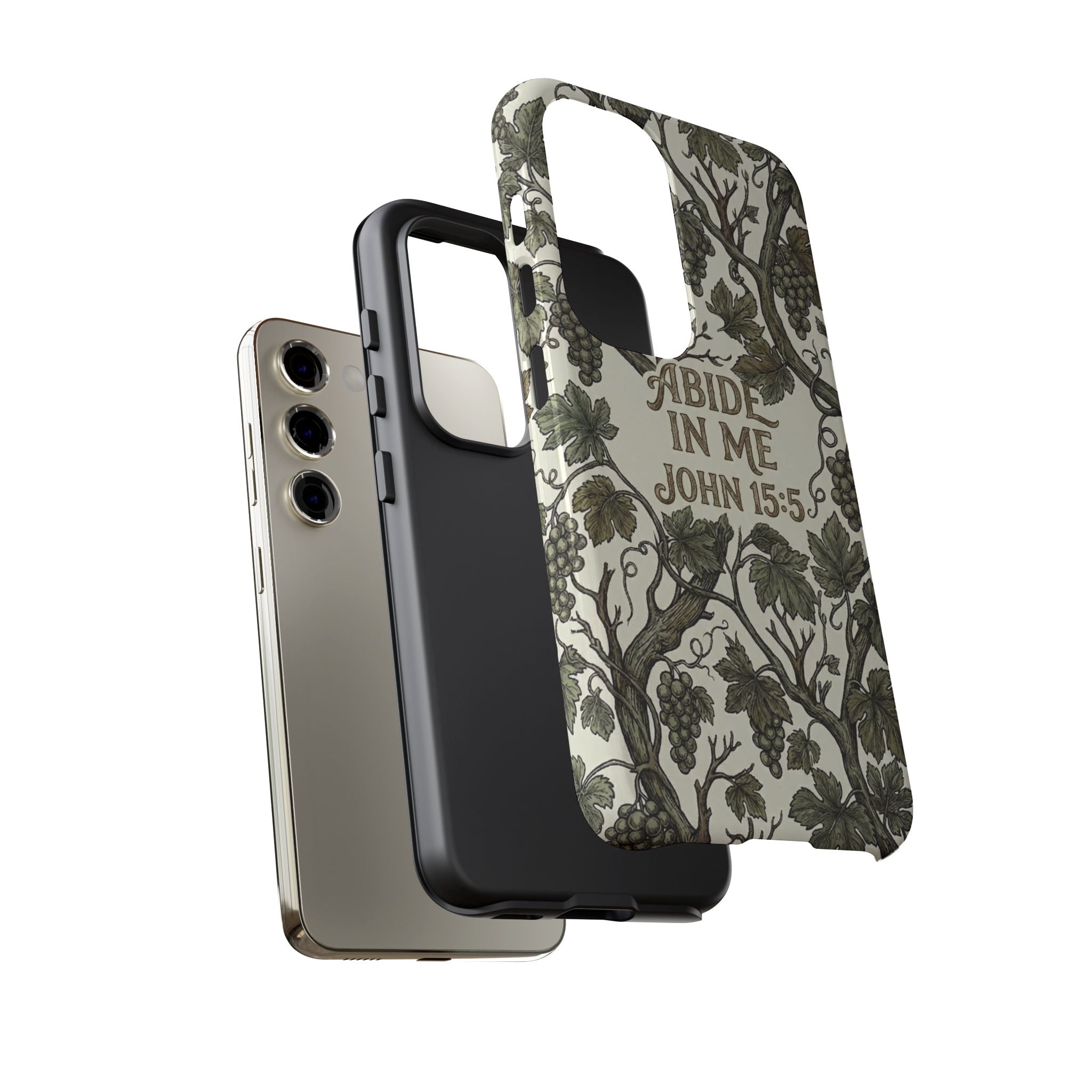 True Vine" Christian Phone Case | John 15 Scripture Art, Earthy Green Botanical Pattern, Nature Faith Gift, Bible Verse Cover