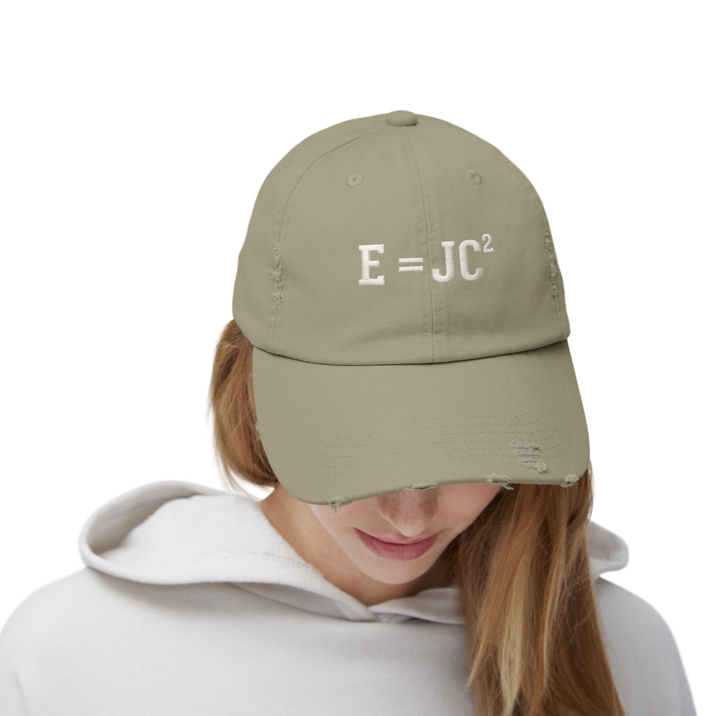 E=JC Cap | Distressed Baseball Hat, Science Equation Embroidered