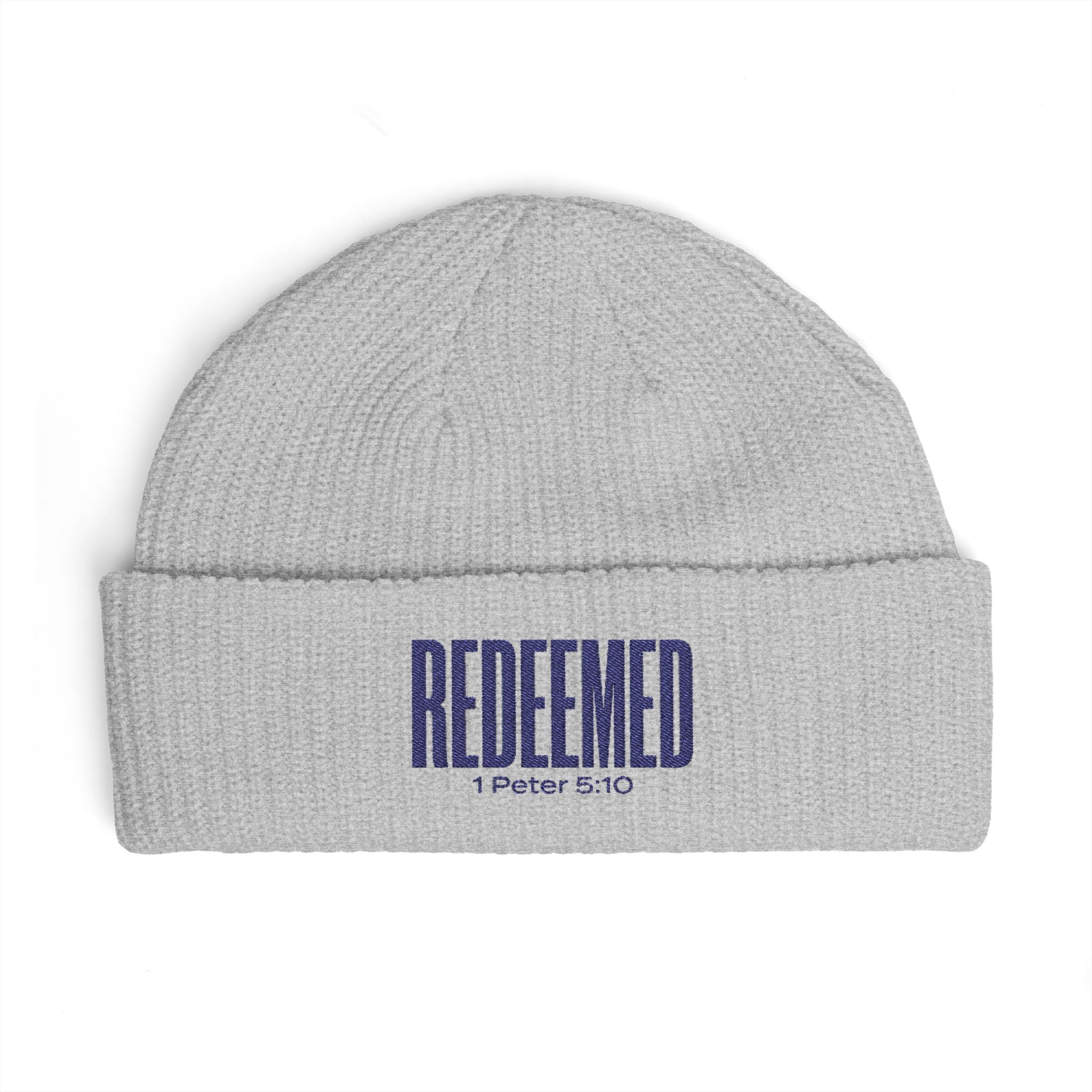 Redeemed Beanie, Embroidered Christian Cuff Beanie, 1 Peter 5:10 Scripture Hat, Winter Knit Cap, Faith Gift