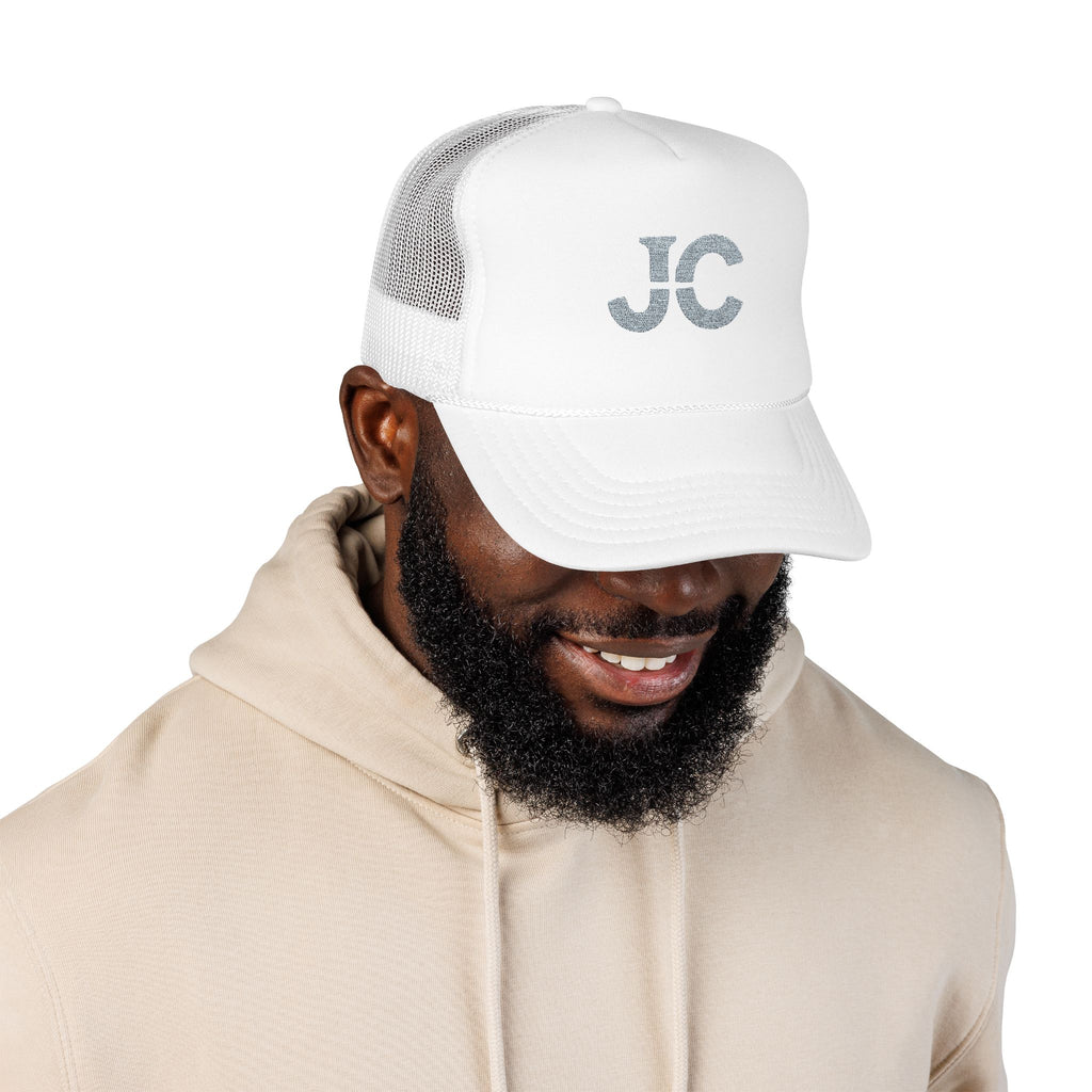 JC Jesus Christ Trucker Hat, Embroidered Faith Hat, White Mesh Snapback, Minimal Christian Hat, Everyday Streetwear Gift