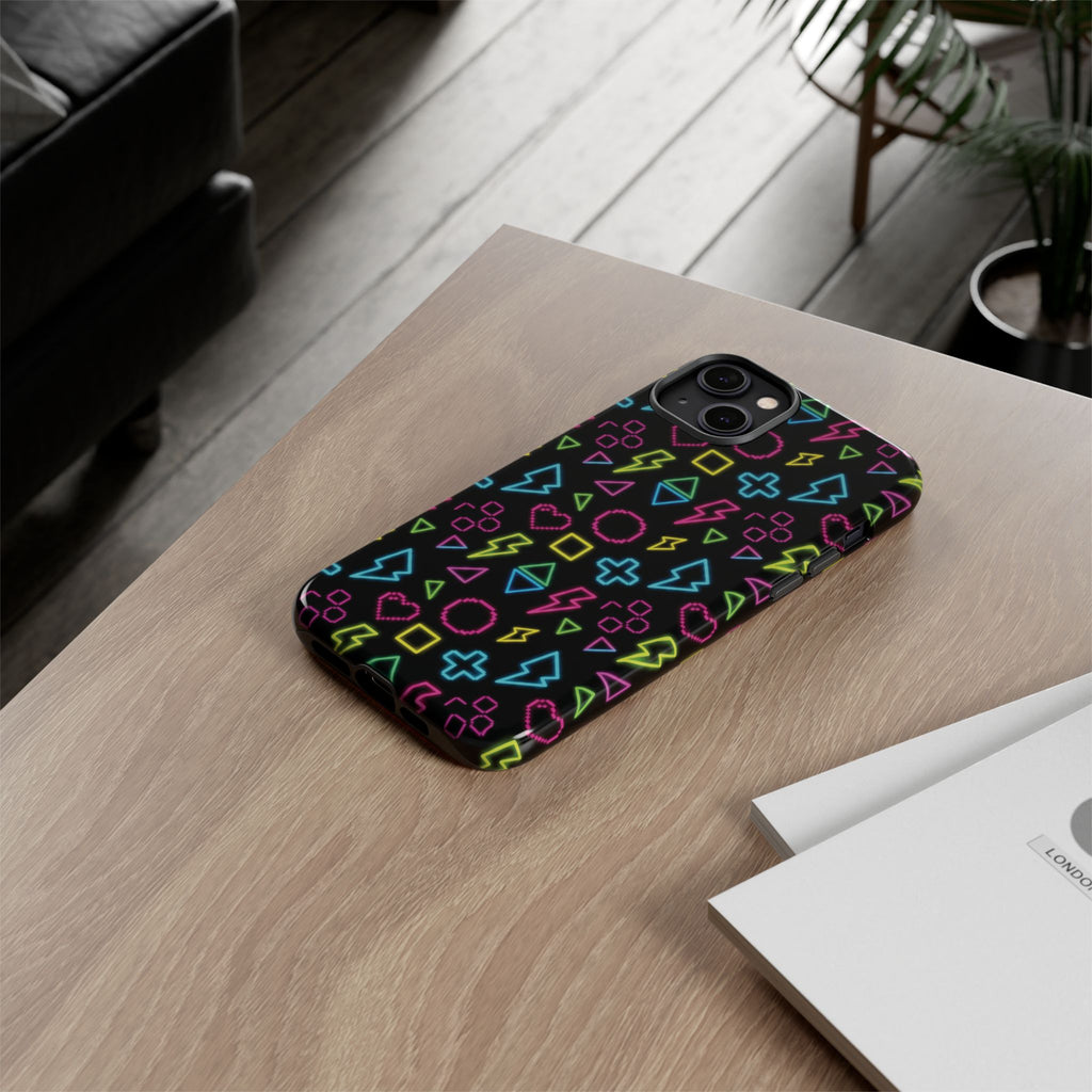 Electric Savior" Retro 90s Christian Phone Case | Neon Synthwave Pixel Art, Lightning Cross & Geometric Design, Bold Faith Gift